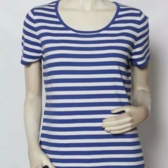 RONDINA Royal Blue White Striped Knit Short Sleeve - Picture 1 of 6
